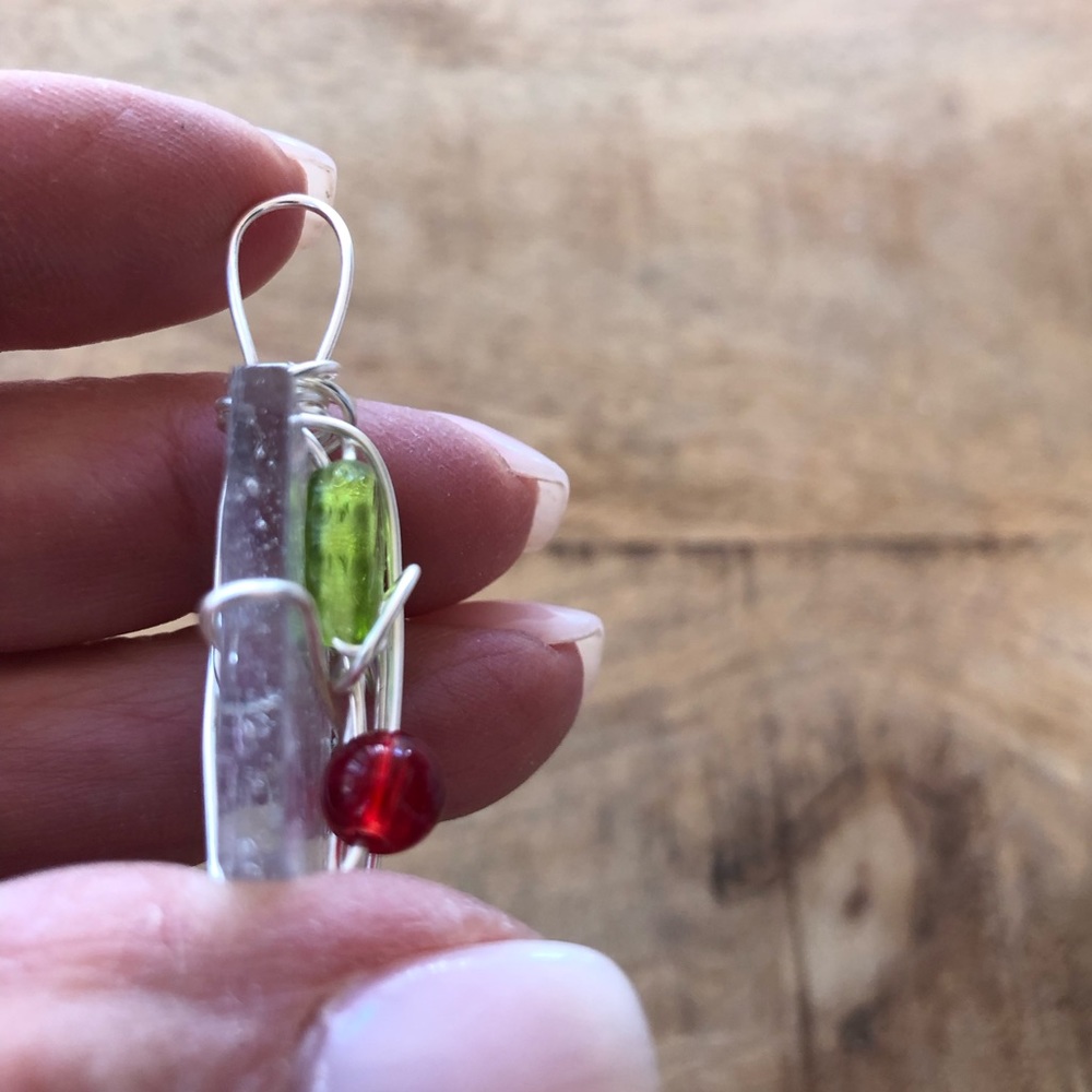 Sweet cherries, silver wrapped pendant, artisan-made & purchased at art festival - Picture 6 of 9
